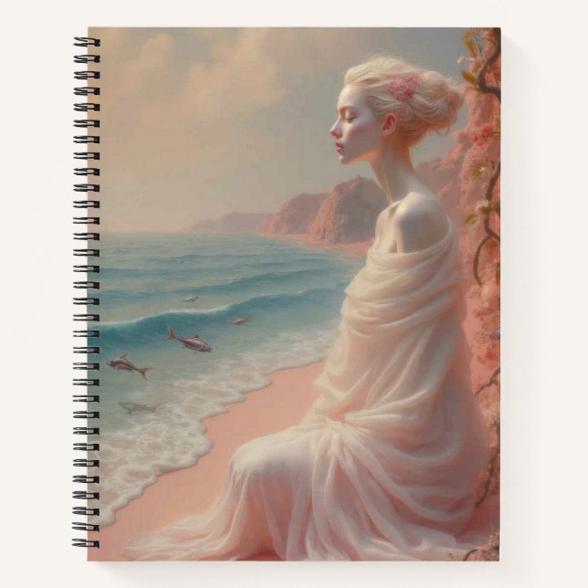 Ethereal Frau am Dreamy Beach Notizbuch (Vorderseite)