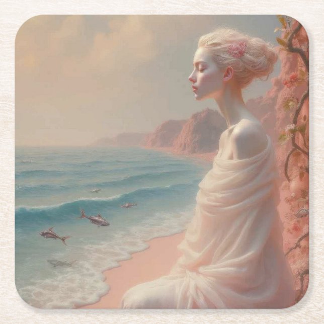 Ethereal Frau am Dreamy Beach Rechteckiger Pappuntersetzer (Vorderseite)