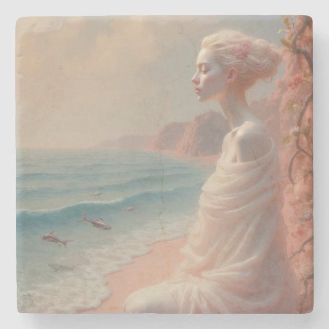 Ethereal Frau am Dreamy Beach Steinuntersetzer (Vorderseite)