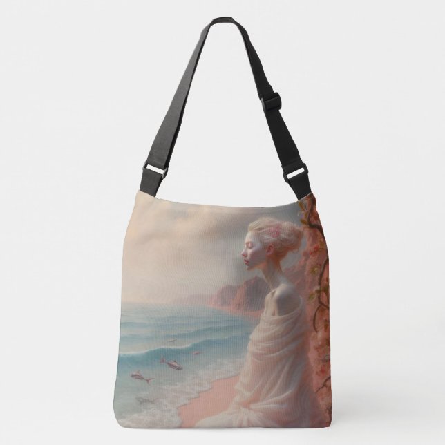Ethereal Frau am Dreamy Beach Tragetaschen Mit Langen Trägern (Vorderseite)