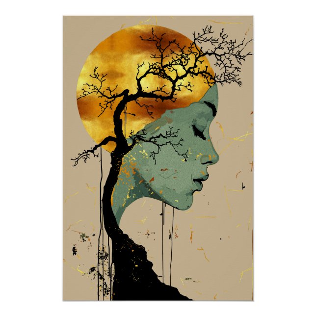 Ethereal Frau Tree Silhouette Moon Poster (Vorderseite)