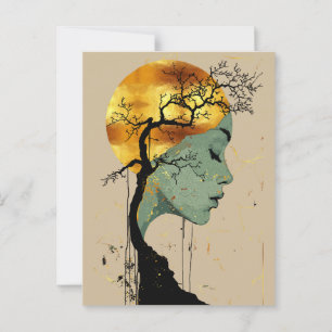 Ethereal Frau Tree Silhouette Moon Postkarte