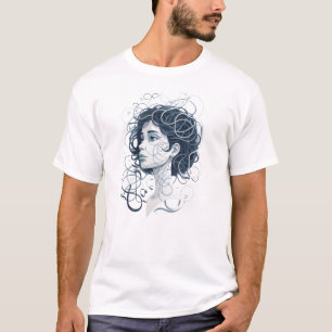 Ethereal-Frauenportrait - Abstraktes wirbelndes Ha T-Shirt