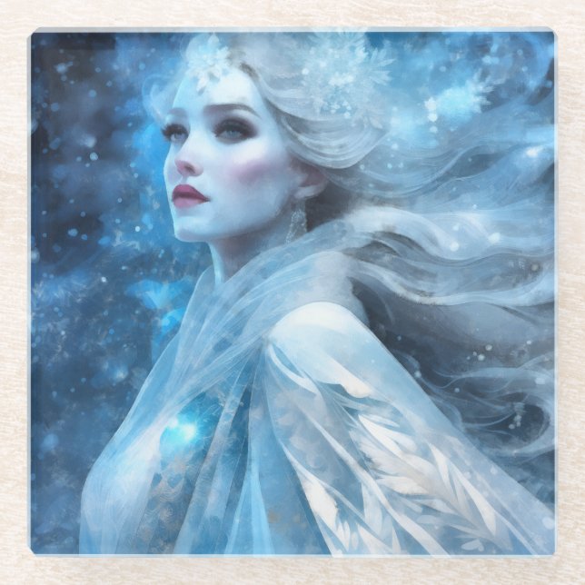 Ethereal Frozen Snow Queen Fantasy Art Glasuntersetzer (Vorderseite)