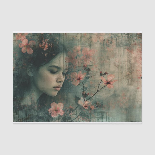 Ethereal Girl mit Blume im Grunge Look Seidenpapier (Vorderseite)
