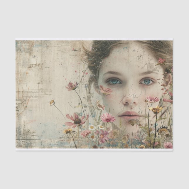 Ethereal Girl mit Blume in einem Shabby Chic Look Seidenpapier (Vorderseite)