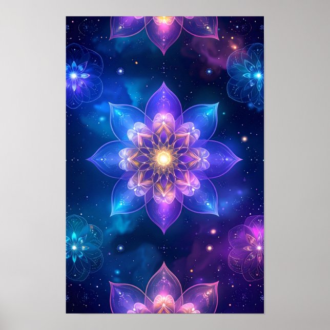 Ethereal Glühen Lotus Kosmic Space Poster (Vorne)