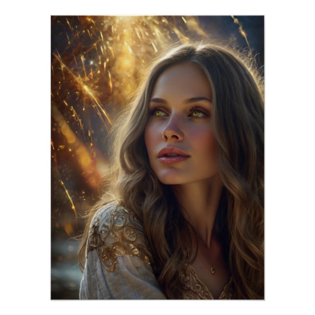 *~* Ethereal Goddess Golden Light Fantasy Portrait Poster (Vorderseite)
