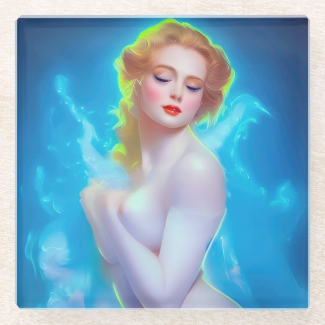 Ethereal Goddess Portrait - surreale Fantasie Glasuntersetzer (Vorderseite)