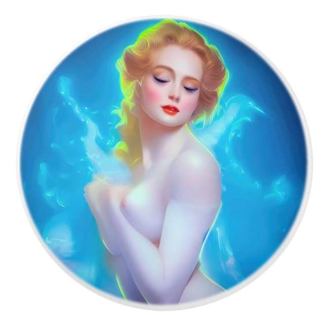 Ethereal Goddess Portrait - surreale Fantasie Keramikknauf (Vorderseite)