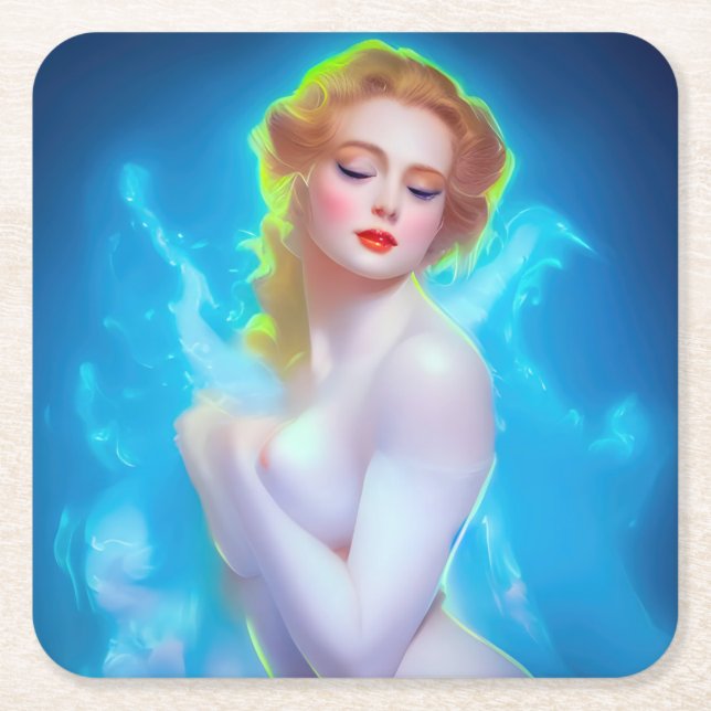 Ethereal Goddess Portrait - surreale Fantasie Rechteckiger Pappuntersetzer (Vorderseite)