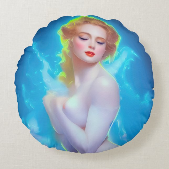 Ethereal Goddess Portrait - surreale Fantasie Rundes Kissen (Vorderseite)