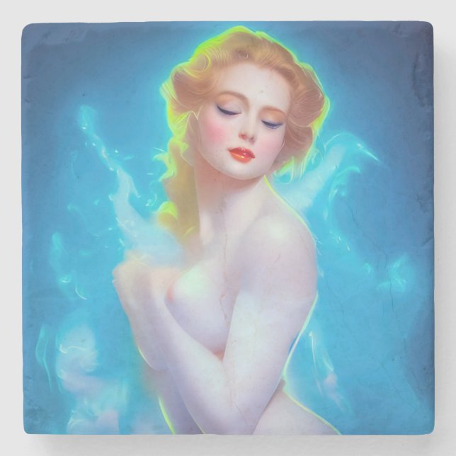 Ethereal Goddess Portrait - surreale Fantasie Steinuntersetzer (Vorderseite)