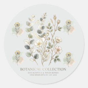 Ethereal Gold & Sage Botanische Kollektion Runder Aufkleber