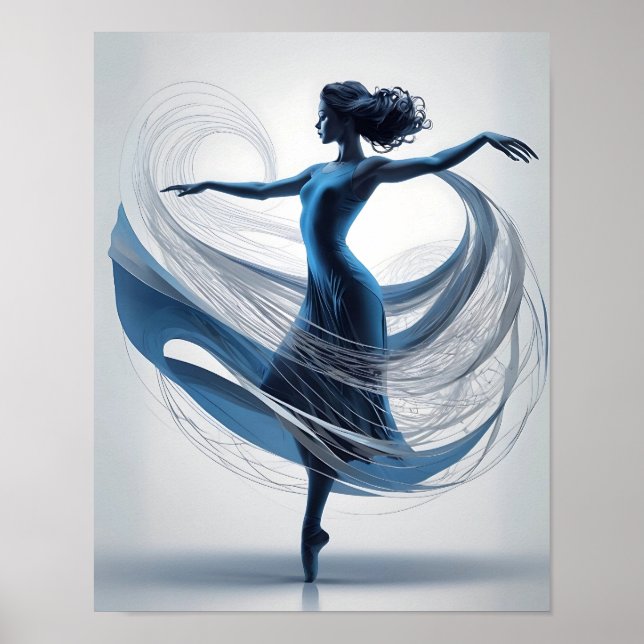 Ethereal Grace Blue Ballet Dancer in Motion Poster (Vorne)