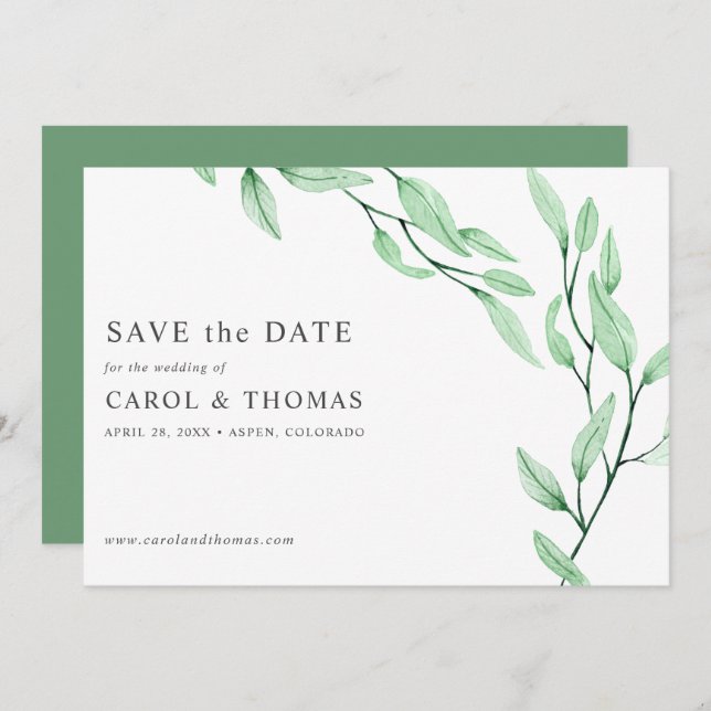 Ethereal Green | chic botanisch Save the Date Einladung (Vorne/Hinten)