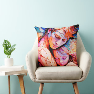 Ethereal Guardian Embrace - Fantasy Stected Glass Kissen