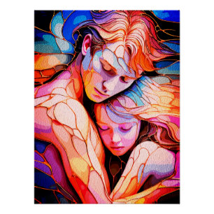 Ethereal Guardian Embrace - Fantasy Stected Glass Poster