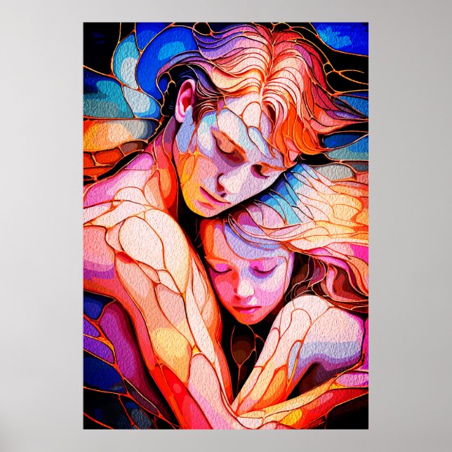 Ethereal Guardian Embrace - Fantasy Stected Glass Poster (Vorne)