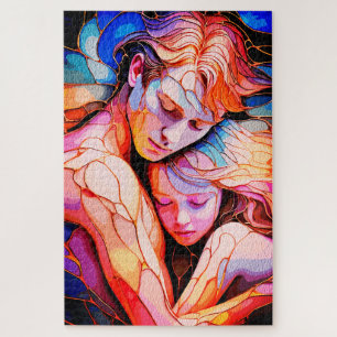 Ethereal Guardian Embrace - Fantasy Stected Glass Puzzle