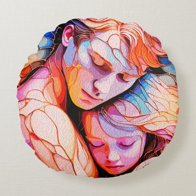 Ethereal Guardian Embrace - Fantasy Stected Glass Rundes Kissen (Vorderseite)