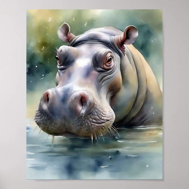 Ethereal Hippo Watercolor Poster (Vorne)