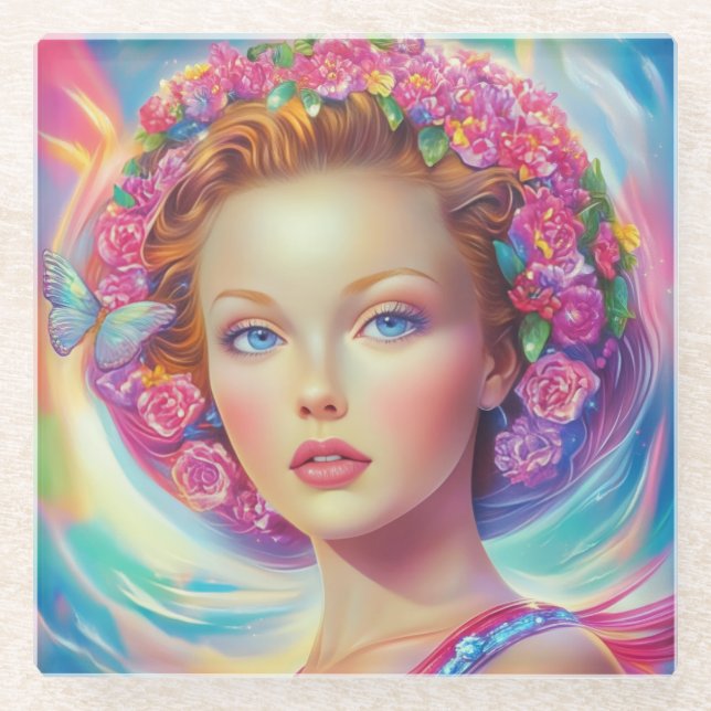 Ethereal-Kronenportrait Glasuntersetzer (Vorderseite)