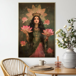 Ethereal Lakshmi Pink Lotus Goddess Art Poster