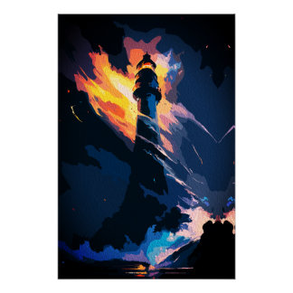 Ethereal Leuchtturm - Dramatisches Meer Poster