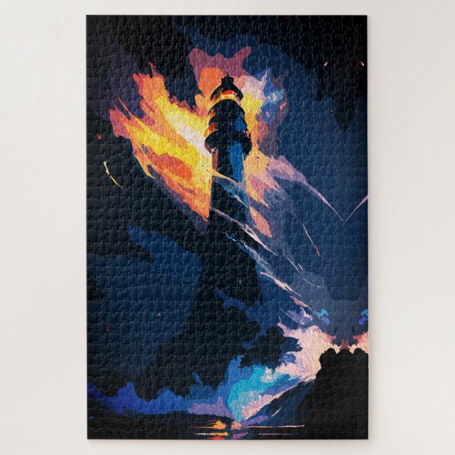 Ethereal Leuchtturm - Dramatisches Meer Puzzle (Vertikal)