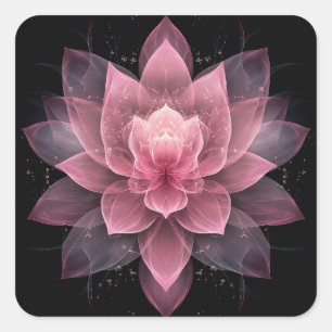 Ethereal Lotus Blume - Hellrosa Schwarze Flora Quadratischer Aufkleber