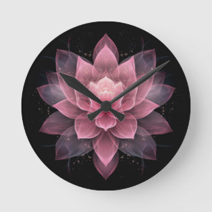 Ethereal Lotus Blume - Hellrosa Schwarzer Yoga Runde Wanduhr
