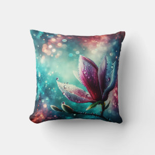 "Ethereal Magnolia: Regentrops on Petals" Kissen