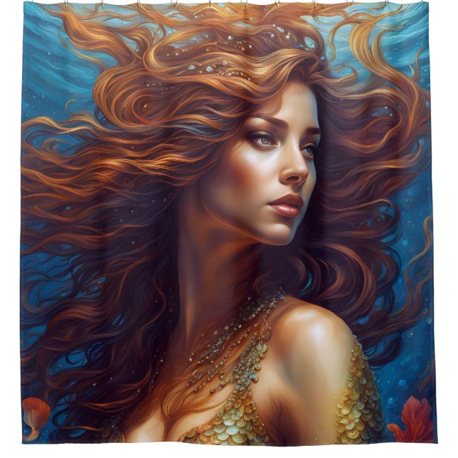 Ethereal Meerjungfrau Art Print Fantasy Underwater Duschvorhang (Vorderseite)