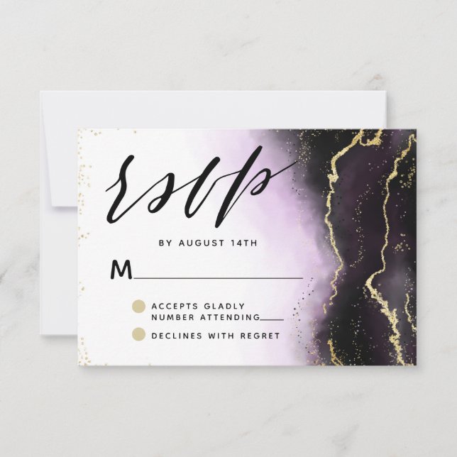Ethereal Mist Ombre Amethyst Lila Moody Wedding RSVP Karte (Vorderseite)
