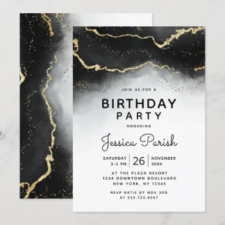 Ethereal Mist Ombre Black Moody Geburtstagsparty Einladung