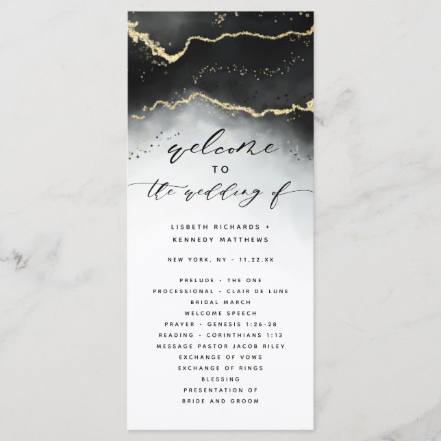 Ethereal Mist Ombre Black Moody Hochzeitfeier Programm (Vorderseite)