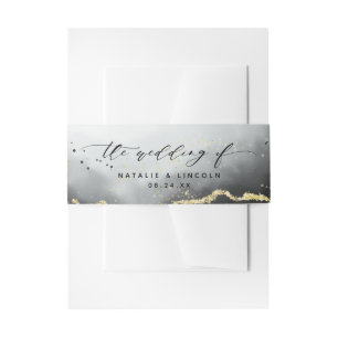 Ethereal Mist Ombre Black Moody Wedding Monogram Einladungsbanderole