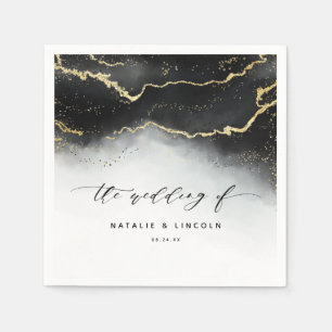 Ethereal Mist Ombre Black Moody Wedding Monogram Serviette
