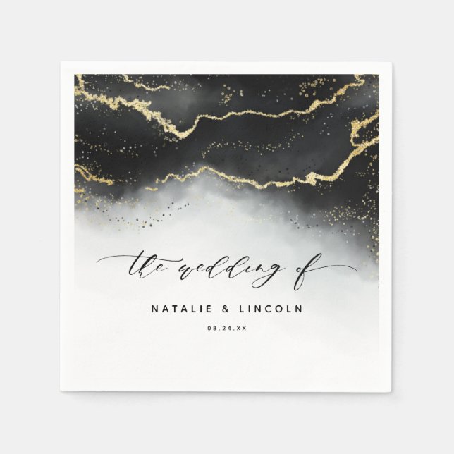 Ethereal Mist Ombre Black Moody Wedding Monogram Serviette (Vorderseite)