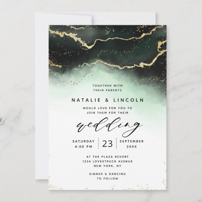 Ethereal Mist Ombre Green Watercolor Moody Wedding Einladung (Vorderseite)
