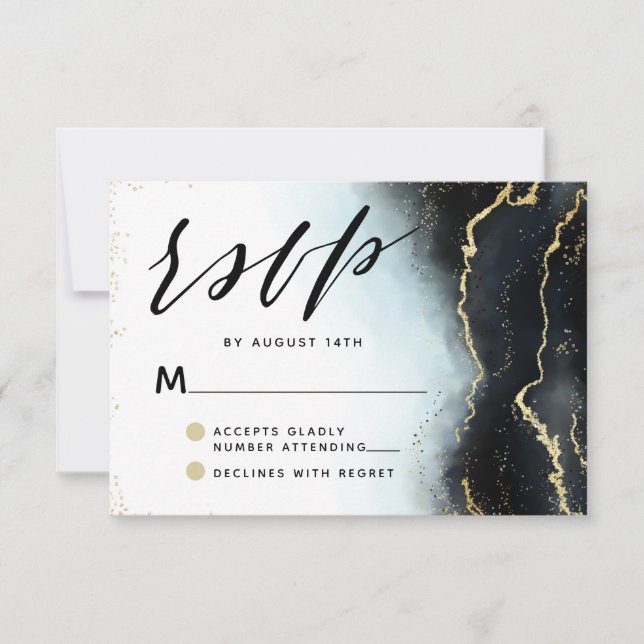 Ethereal Mist Ombre Navy Blue Edgy Moody Wedding RSVP Karte (Vorderseite)
