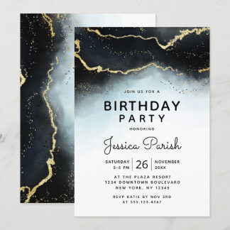 Ethereal Mist Ombre Navy Blue Moody Birthday Party Einladung