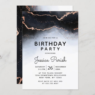 Ethereal Mist Ombre Navy Blue Moody Birthday Party Einladung