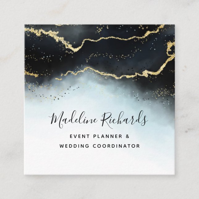 Ethereal Mist Ombre Navy Blue Watercolor Moody Quadratische Visitenkarte (Vorderseite)