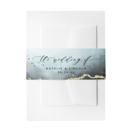 Ethereal Mist Ombre Navy Blue Wedding Monogram Einladungsbanderole