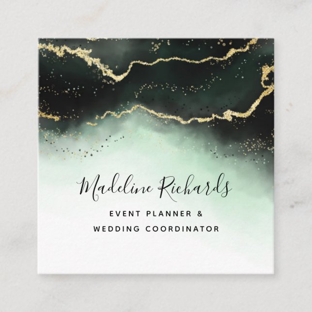 Ethereal Mist Ombre Smarald Green Wasserfarbe Mood Quadratische Visitenkarte (Vorderseite)