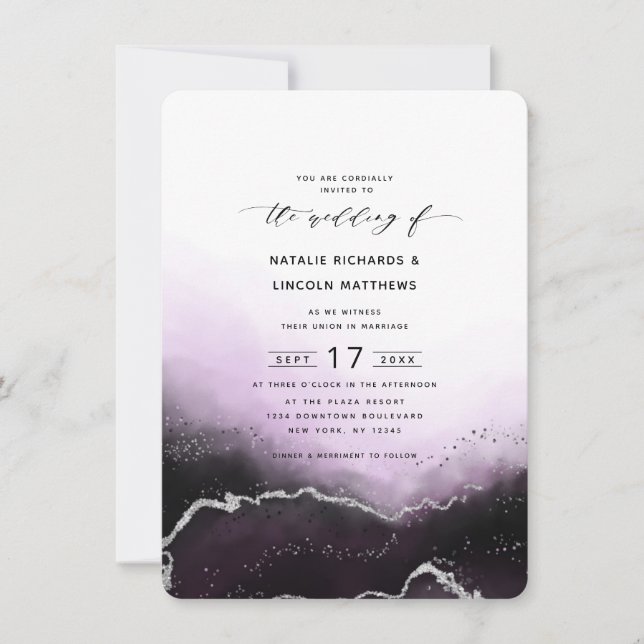 Ethereal Mist Ombre Ultra Violet Silver Wedding Einladung (Vorderseite)