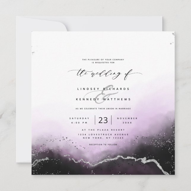 Ethereal Mist Ombre Violet Luxury Square Wedding Einladung (Vorderseite)