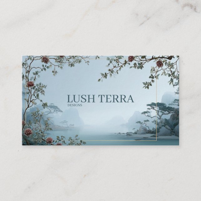 Ethereal Misty Lake Landscape and Vintage Rose Visitenkarte (Vorderseite)